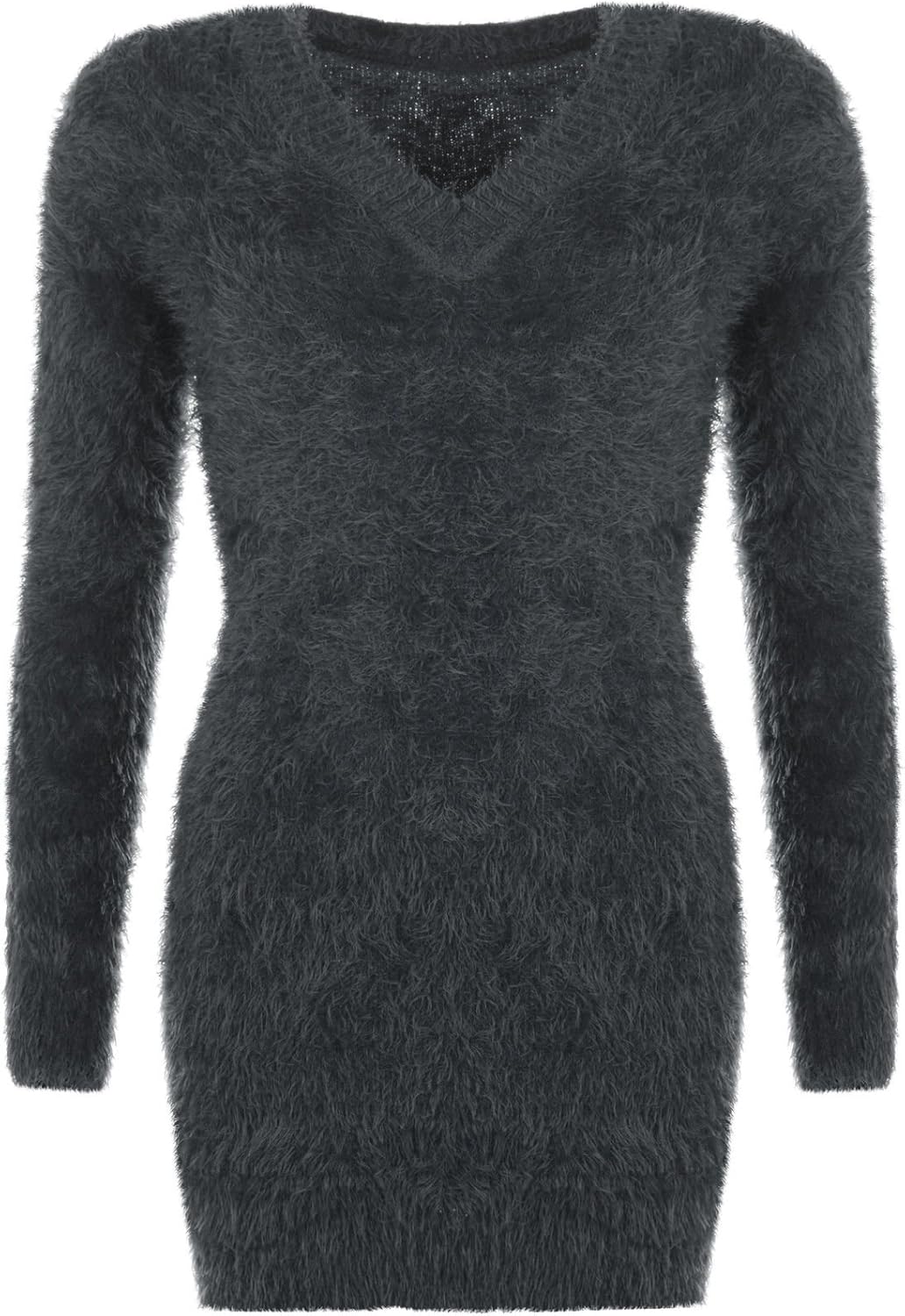 Miss Trendy Womens Fluffy Jumper Ladies Knitted v Neck Bodycon Fluffy