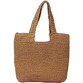 GOLDTIMO Beach Bags for Women - Summer Soft Large Woven Shoulder Purse Handbag, Beach Tote Straw Bag for Summer Vacation
