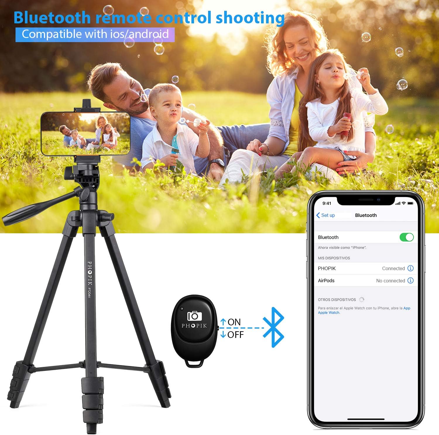 PHOPIK Phone Tripod 55 inches, Aluminum Travel/Camera/Mobile Phone Tripod with Carrying Bag with a Maximum Load of 6.6 pounds, Remote Shutter, Compatible with Smartphone & Tablet & Camera.: Camera & Photo