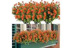 HAPLIA 6 Bundles Artificial Flowers, Fake Artificial Greenery UV Resistant No Fade Faux Plastic Plants for Wedding Bridle Bouquet Indoor Outdoor Home Garden Kitchen Office Table Vase (Orange Red)