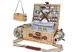 HYBDAMAI Wicker Picnic Basket for 2 with Waterproof Picnic Blanket and Insulated Cooler, Willow Hamper for Camping, Outdoors,