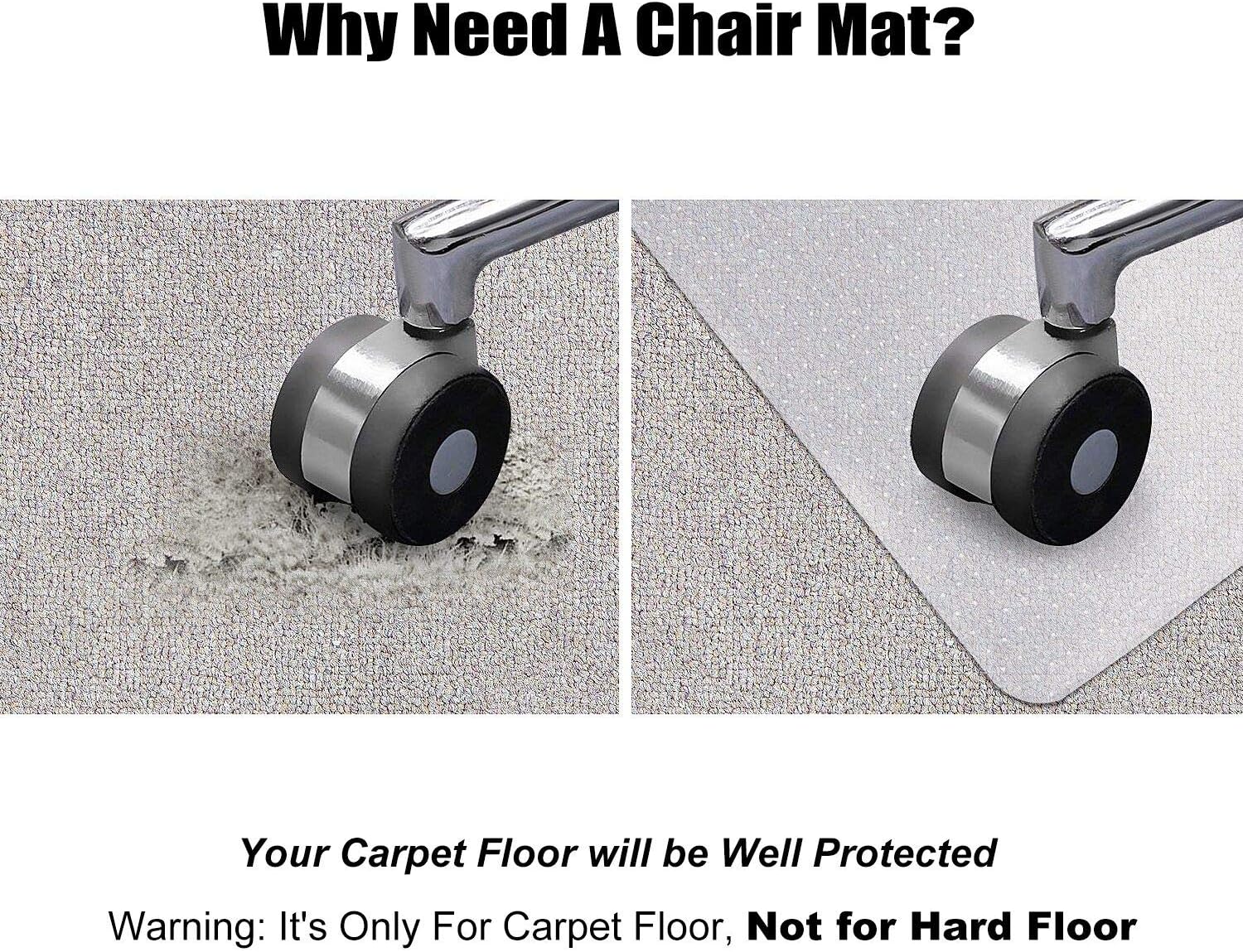 Kuyal Carpet Chair Mat, 48" x 30" PVC Home Office Desk Chair Mat for Floor Protection, Clear, Studded, BPA Free Matte Anti-Slip (30" X 48" Rectangle) : Office Products