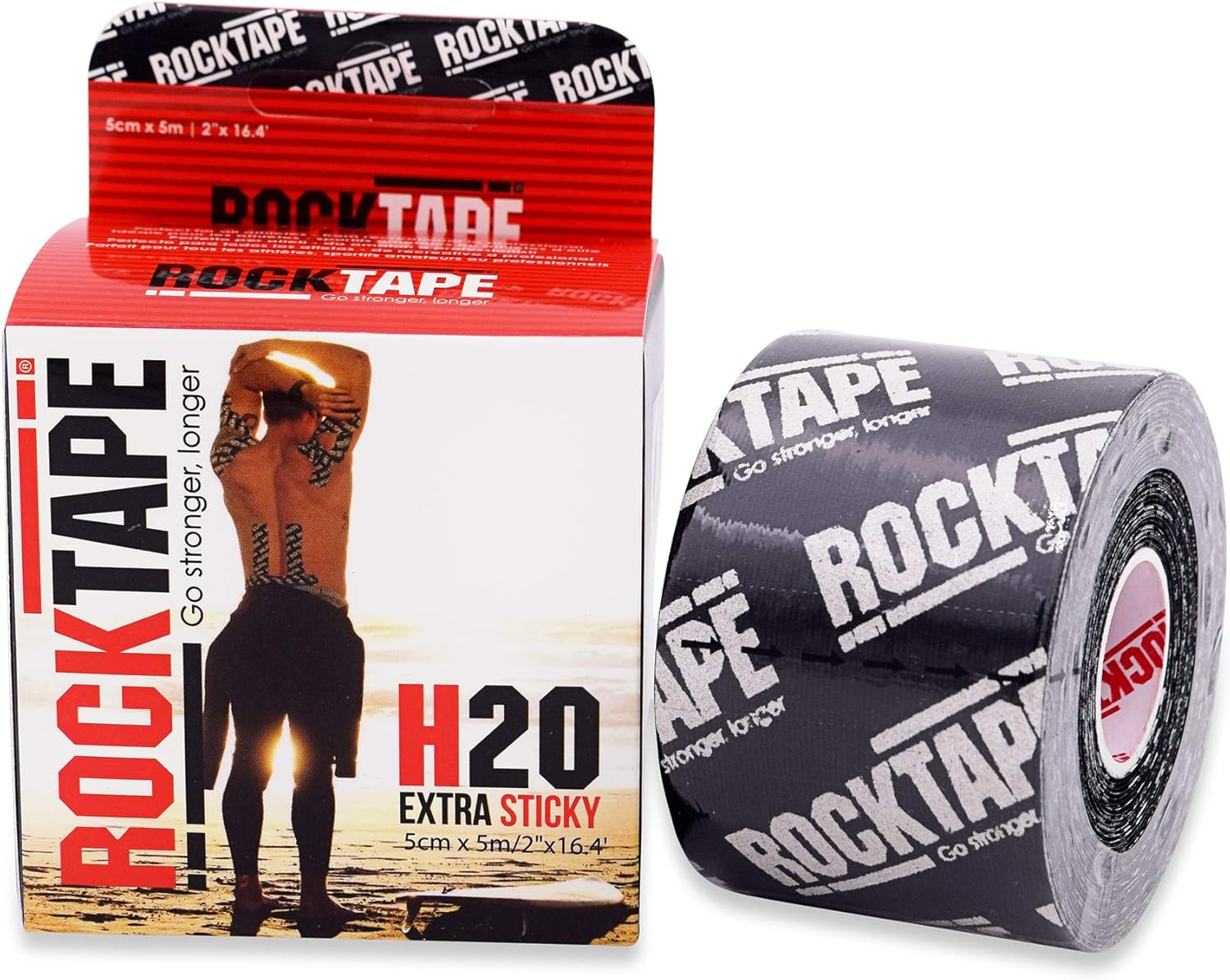 RockTape H2O 2-Inch Highly Water-Resistant Kinesiology Tape, 16.4-Foot Continuous Roll, H2O Black Logo : Sports & Outdoors