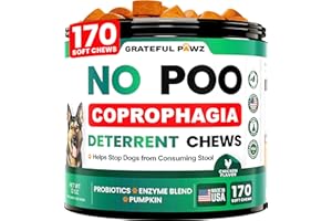 GRATEFUL PAWZ No Poo Chews for Dogs - 170 Chews - Coprophagia Stool Eating Deterrent for Dogs Supplement - Prevent from Eating Poop - Probiotics & Digestive Enzymes - Made in USA