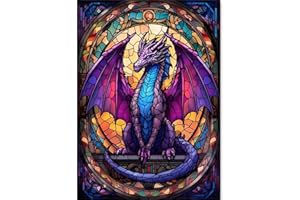 KICHANG Stained Glass Dragon Diamond Painting,5D Diamond Painting Kits,DIY Diamond Painting Kits for Adults Diamond Art,Round Full Drill Diamond Dots Diamond Art Kits for Wall Decor Gift-12x16in