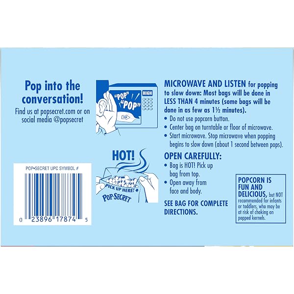 POP SECRET BUTTER MICROWAVE POPCORN 12CT (3.2OZ BAGS), 38.4OZ BOX (PACK OF 1)