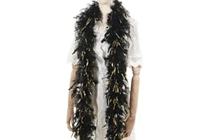 Larryhot Black with Gold Tinsel Boas - 45g 2 Yards Feather Boas for Party Bulk,Halloween,Wedding,Concert,Pet and Home Decorat