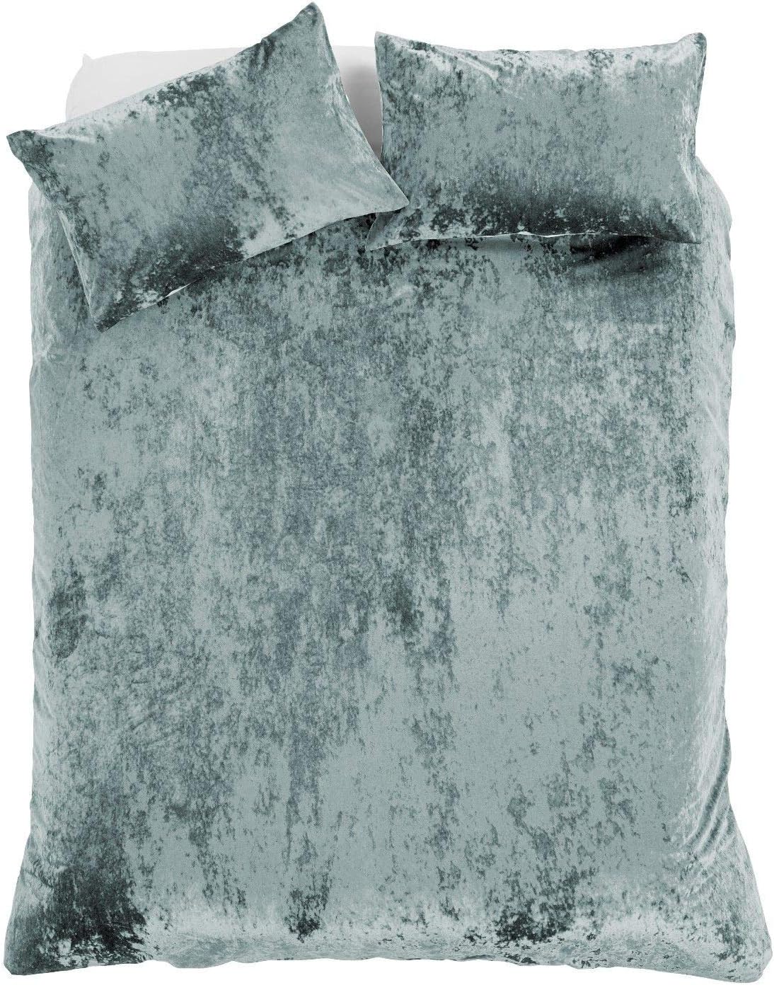 Olivia Rocco Crushed Velvet Glittery Shiny Designer Duvet Cover Sets Quilt Cover Sets Bedding Sets (Silver, King Duvet Set)