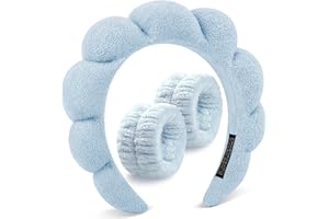 DOMMARE Spa Headband For Washing Face Wristband Set, Skincare Makeup Headbands For Women, Bubble Make Up Headbands Teen Girl Gifts, Terry Cloth Hairband Get Ready Hair Accessory(Blue)