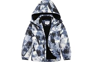 KFRRZC Boys Winter Waterproof Ski Jacket Kids Fleece Lined Warm Snow Coat with Detachable Hood