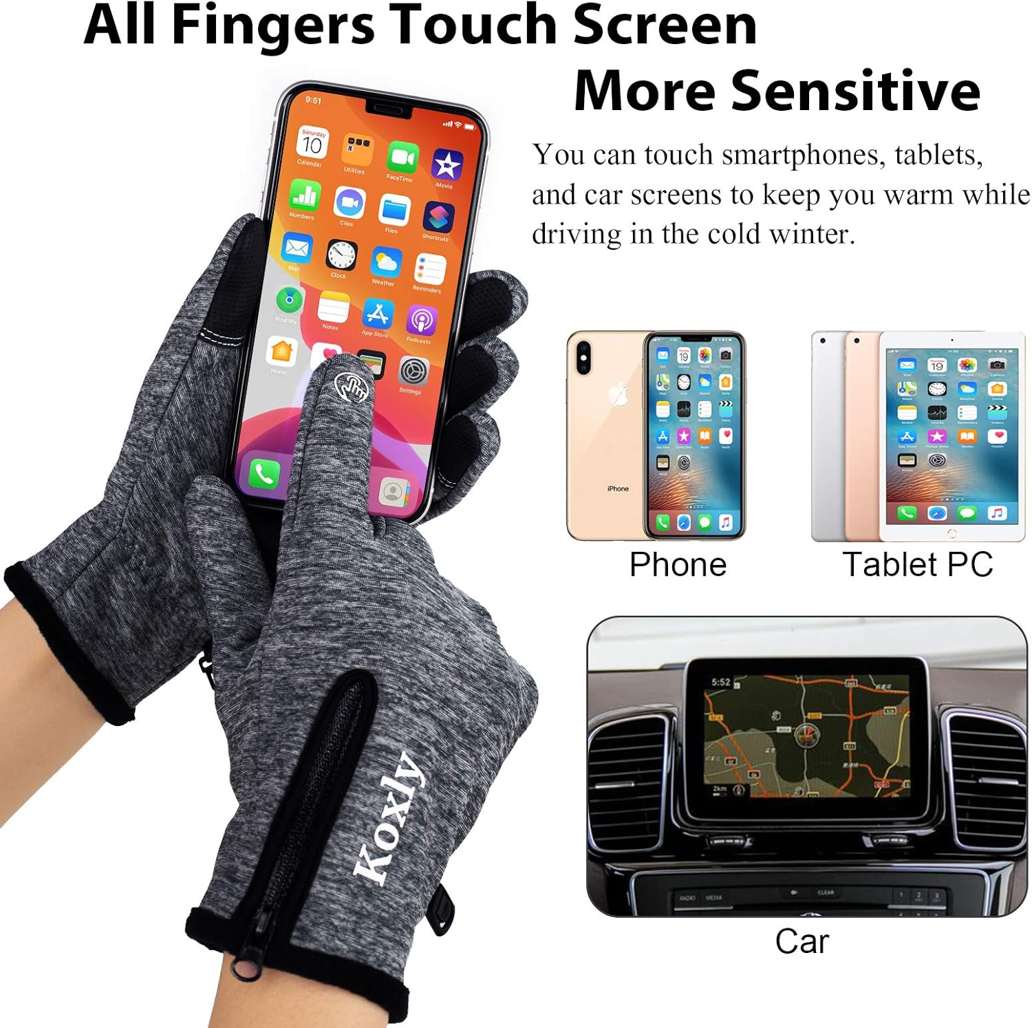 Koxly Winter Gloves Touch Screen Fingers Warm Gloves Insulated Anti-Slip Windproof Waterproof Cycling Riding Running Work for Men Women Mens Womens : Clothing