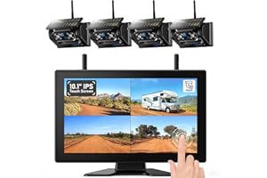 ZEROXCLUB 4 x HD1080P Wireless Solar Magnetic Backup Cameras DVR 10.1" Touch Screen Monitor, Quad RV Rear View Cameras, Wirel