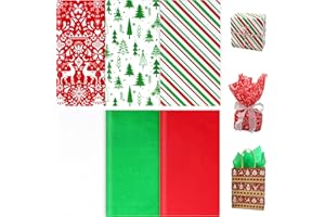 ZMCINER 160 Sheets Christmas Tissue Paper Assorted Christmas Tissue Paper for Gift Wrapping, Christmas Gift Boxes and Wine Bottles
