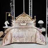 Jacquard King Comforter Set with Sheet Set Gold Bedding Set 8 Pcs Embroidery Neoclassical Floral Pattern Bed Home Decor Soft Down Comforter Luxury Hotel Silky Bed in a Bag with 1 Cushion Cover