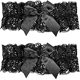 2 PCS Wedding Garter, Wedding Garter Lace Women Garters Belts, Party Prom Leg Garters Belt, Ribbon Bowknot Bridal Lace Belt, Black Bowknot Elastic Leg Ring for Women