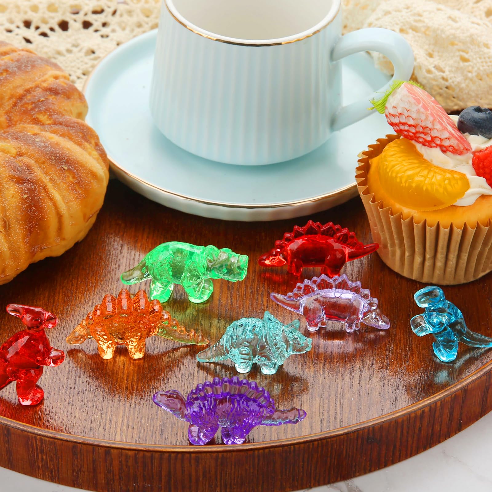 TOUCH TOP Mini Animals Figures to Hide, 60 pcs Mini Dinosaur Figures Sensory Bin Treasure Prize Box Toys for Kids Classroom Mini Resin Dinosaurs Party Favors Vase Filler