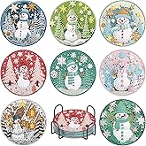 Apcufir 8 Pcs Christmas Diamond Painting Coasters Kits with Holder,Snowman Diamond Art Coaster Kits for Adults & Kids,Paint with Diamonds Coasters Craft Supplies for Holiday Decor Gifts