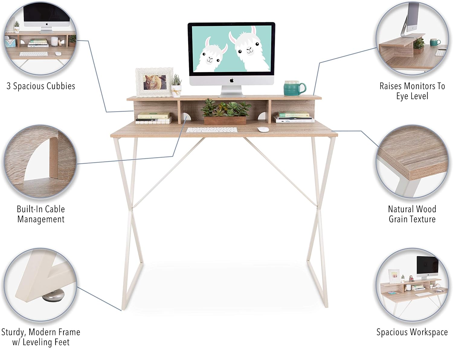 Stand Steady Joy Desk | Modern Stand Up Workstation with Storage Cubbies | Pretty Standing Desk with Large Desktop | Multifunctional Table for Home & Office (Maple / 48 x 42): Office Products