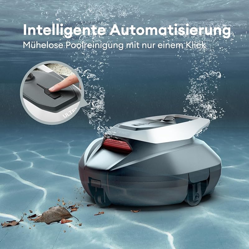 Pooleco 10 Poolroboter, kabellos, Laufzeit 90 Minuten, Kapazität 2,5 l, Doppelmotor, geeignet für oberirdische und eingegrabene Pools bis zu 80 m²