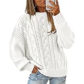 BTFBM Women's Oversized Sweaters 2025 Batwing Long Sleeve Cable Knit Crewneck Pullover Tops Fall Outfits Winter Clothing