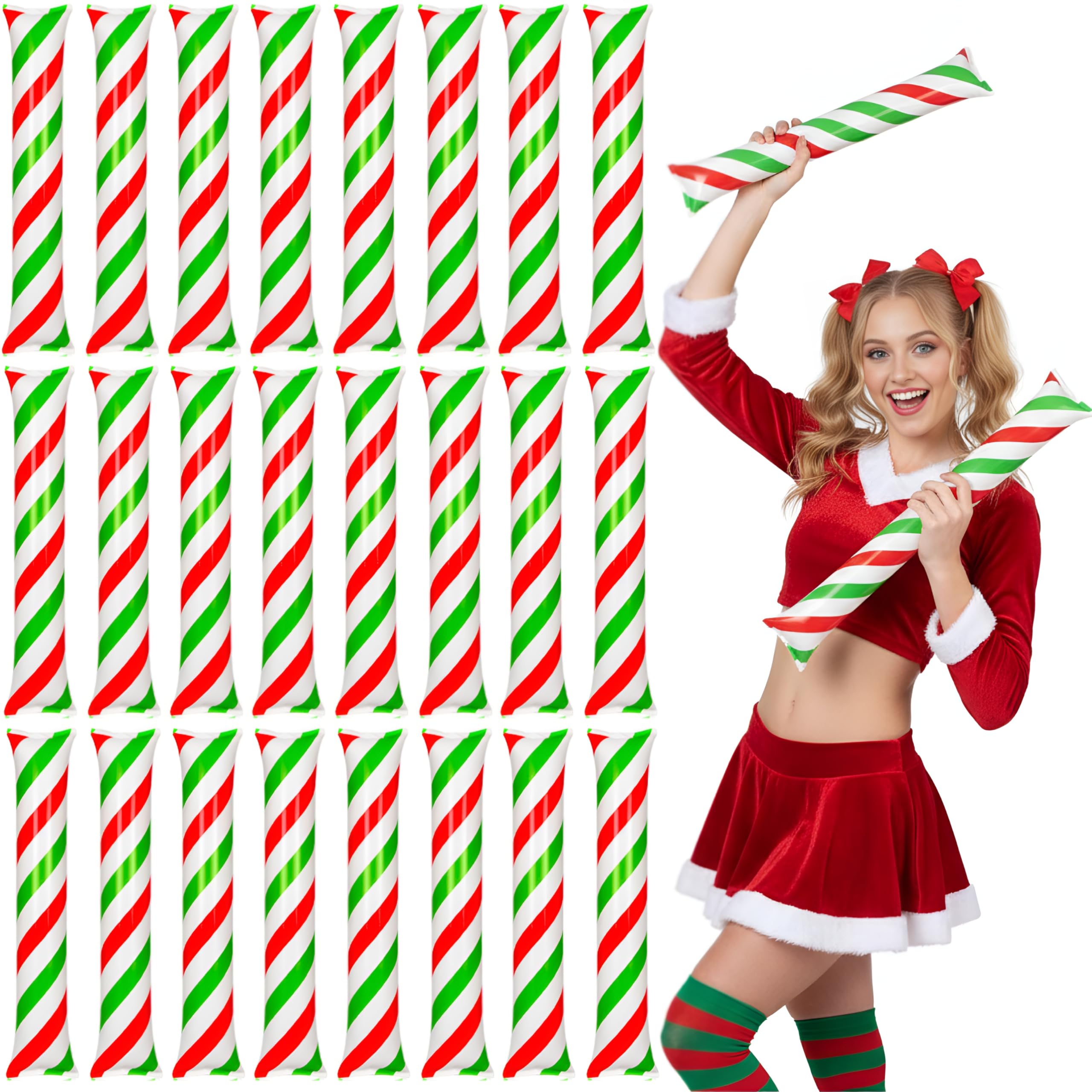 Photo 1 of 100 Pcs Christmas Thunder Sticks Inflatable Candy Canes Boom Sticks Balloons Inflatable Team Cheerleading Spirit Noise Makers for Xmas Football Party Decor Supplies