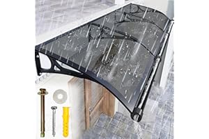 LSPYYDS Window Awning for Door Entrance, Patio Awnings Exterior Aluminum Alloy Bracket with Polycarbonate Cover Easy to Install Front Door Canopy UV/Rain/Snow Protection, Grey/24x24in