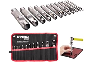 Spurtar 12 PCS Steel Hollow Leather Punch Set 1/8''-3/4'' Heavy Duty Round Hole Punch Set Leather Hole Tool for Watch Cloth B
