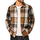 COOFANDY Men's Flannel Shirts Casual Button Down Plaid Shirt Jacket Long Sleeve Fleece Shacket