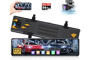 Jelkuz WiFi 4K Mirror Dash Cam Front and Rear Camera 12" 2160P Rear View Mirror Camera for Cars & Trucks with Enhanced WDR Ni