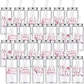 Pickmesh 24 Pcs Christmas Plastic Cups Bulk 13.5 oz Reusable Cups with Lid and Straw Pink Cold Drink Coffee Water Beverage Tumbler Gifts for Adults Xmas Party Favor Holiday Supplies