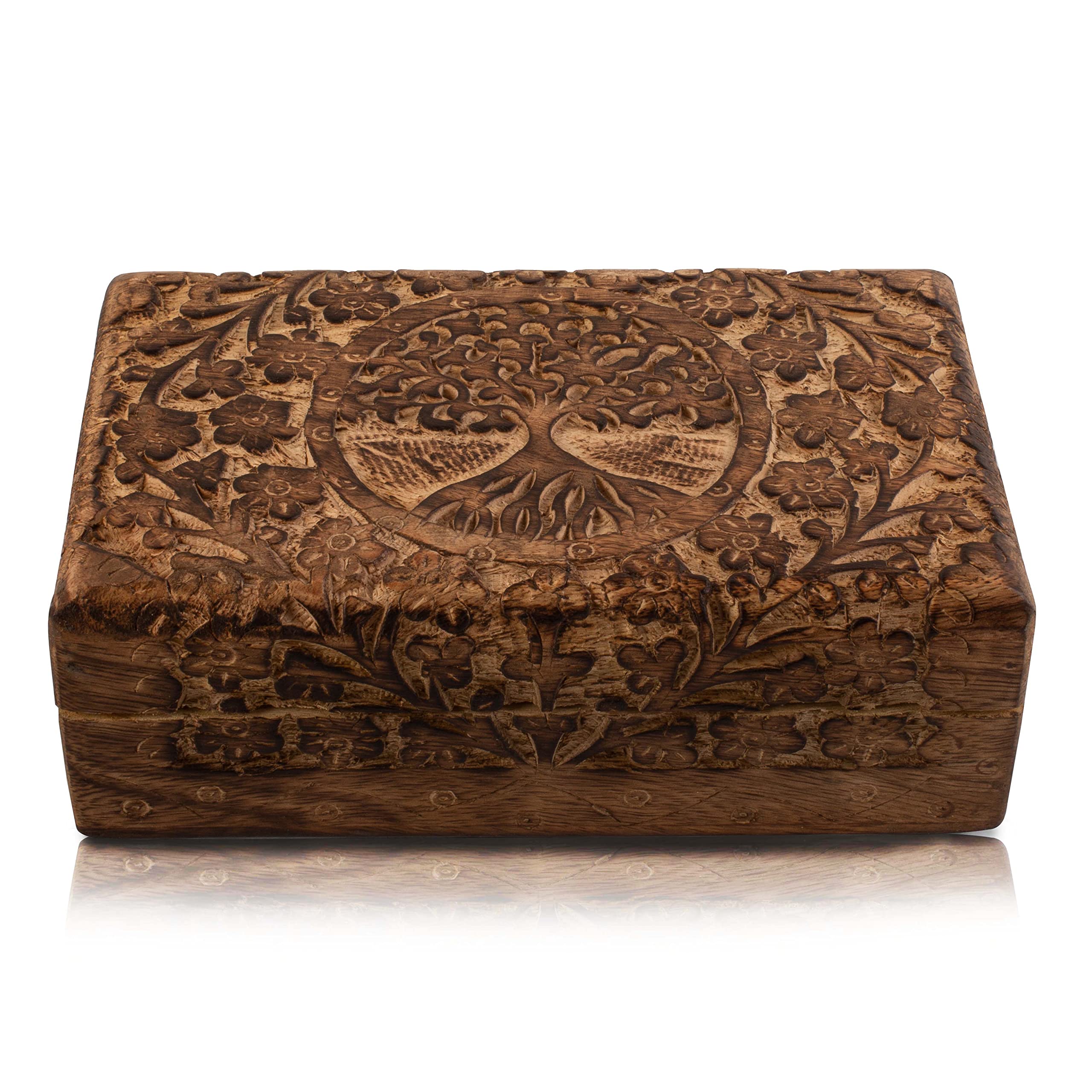 Great Birthday Gifts Handmade Decorative Wooden Jewellery Keepsake Box Tree Of Life Carving Jewellery Organizer Treasure Chest Trinket Holder Watch Storage Lock Box Housewarming Gifts