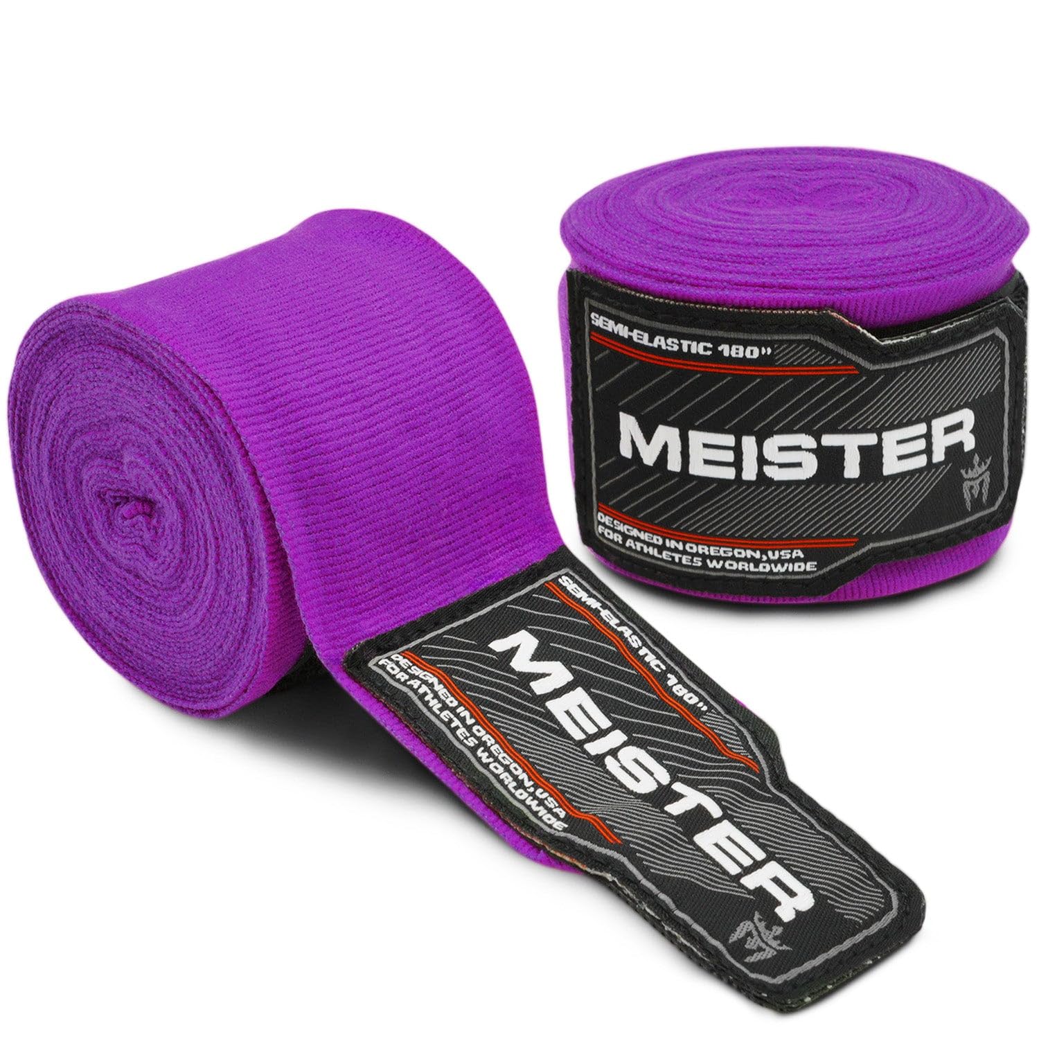 Meister Adult 180" Semi-Elastic Hand Wraps for MMA & Boxing (Pair) - Purple
