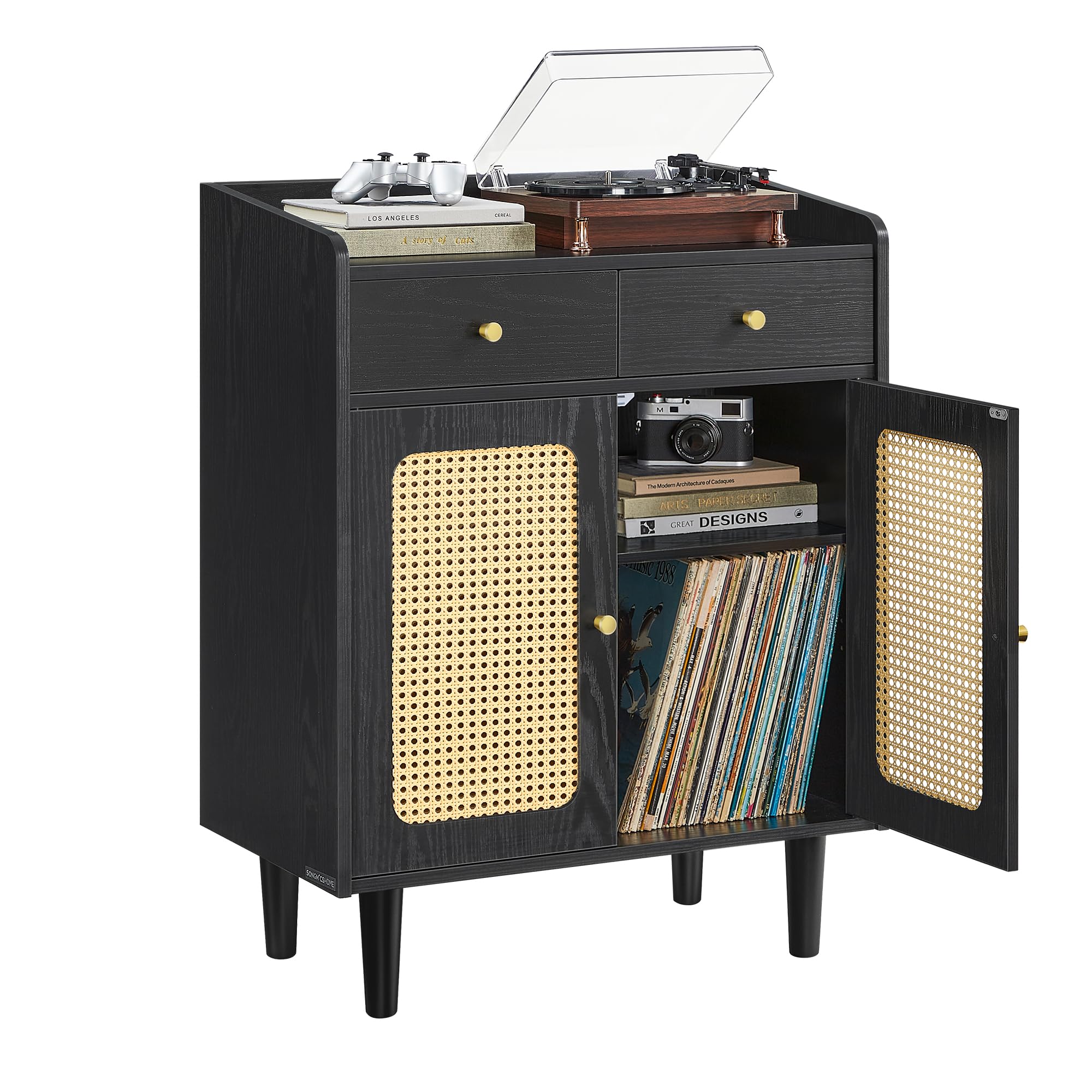 Photo 1 of VASAGLE BOHOVEN Collection - Buffet Cabinet, Sideboard Storage Cabinet with Rattan-Like Doors and Drawers, Accent Cabinet, Adjustable Shelf, Boho Style, for Living Room, Ebony Black