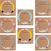 Huquary 16 Pcs Teacher Appreciation Bracelets Gifts for Women, Clay Beaded Bracelets for Women, Thank You Message Card for Te