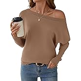 Micoson Women's Off The Shoulder Sweater Top Fall 2025 Oversized Knit Long Batwing Sleeve Crochet Pullover Sweaters