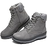 Womens Waterproof Ankle Boots for Outdoor (Non Slip Outsole),Fashion Combat Boots with Side Zipper,Warm Fur Lined Winter Snow Boots