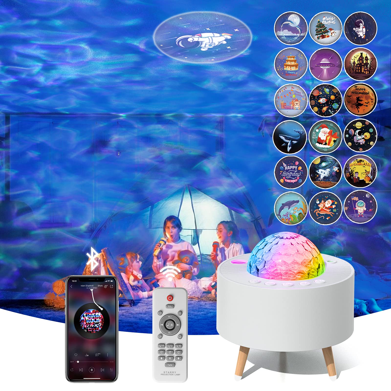 Auplf Starry Sky Projector, Star Lamp Galaxy Light with App Bluetooth and IR Remote Control Bluetooth Speaker Timmer Night Light Star Galaxy Projector Light for Children Home Party