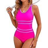 Edelqual Womens One Piece Swimsuits Tummy Control Athletic Full Coverage Bathing Swim Suit Color Block Slimming Swimwear