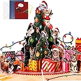 JMHACHY Cat Pop Up Christmas Cards, Cute Xmas Cards with Envelopes and Blank Note, 3D Merry Christmas Gifts for Kids Wife Mom Daughter 2025, Cute Greeting Card with Xmas Tree