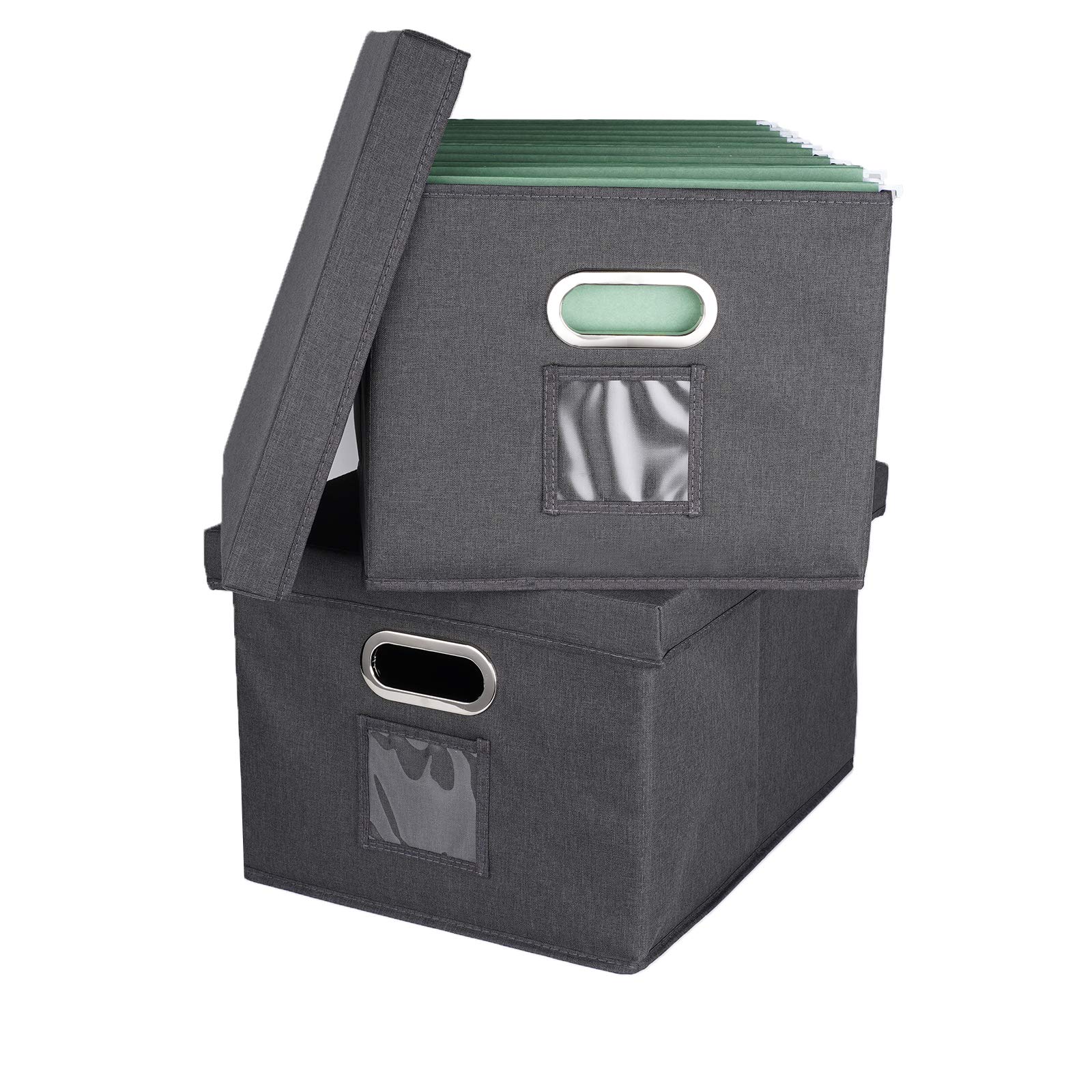File Organizer Box, 2 Pack File Boxes for Hanging Files with Lid