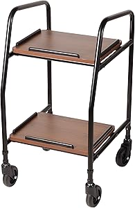 DMI Adjustable Height Rolling Utility Serving Tray Portable Table Food Cart Trolley, 2 Level Trays, 4 Wheels, Black and Silver