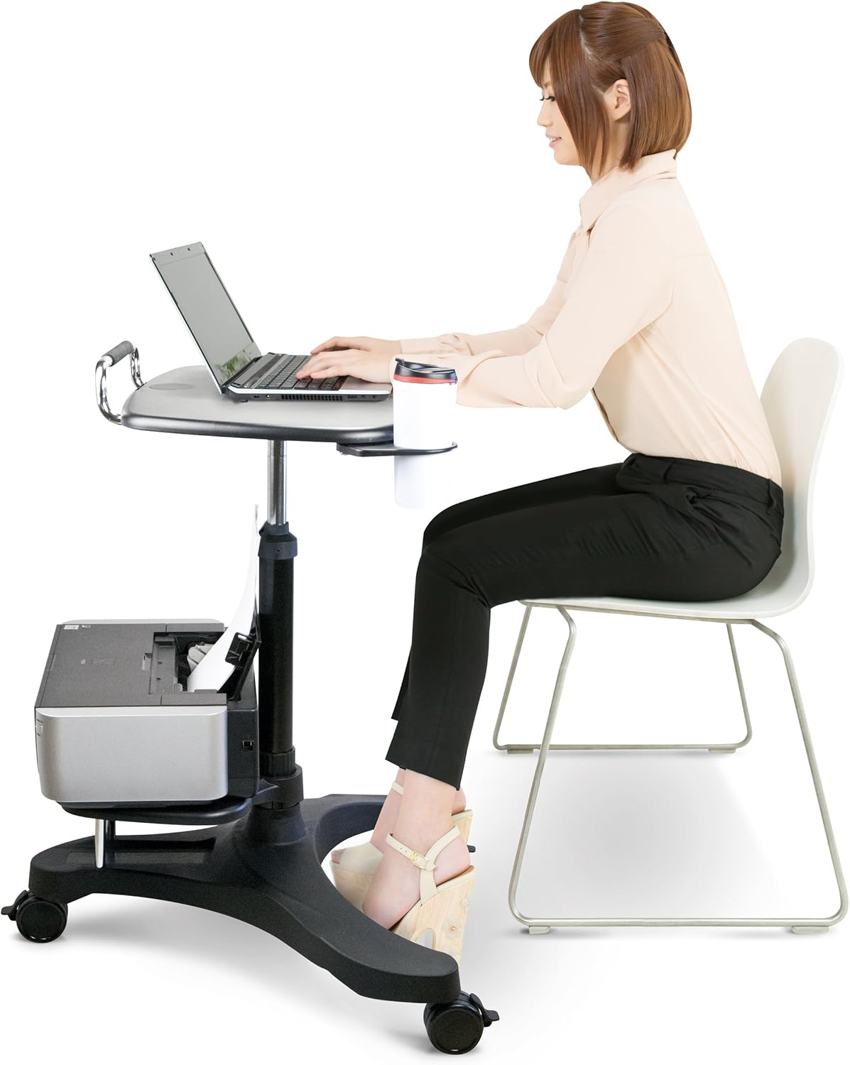 Aidata Ergonomic Sit-Stand Mobile Laptop Cart Work Station with Printer Shelf (Model: LPD009P): Computers & Accessories