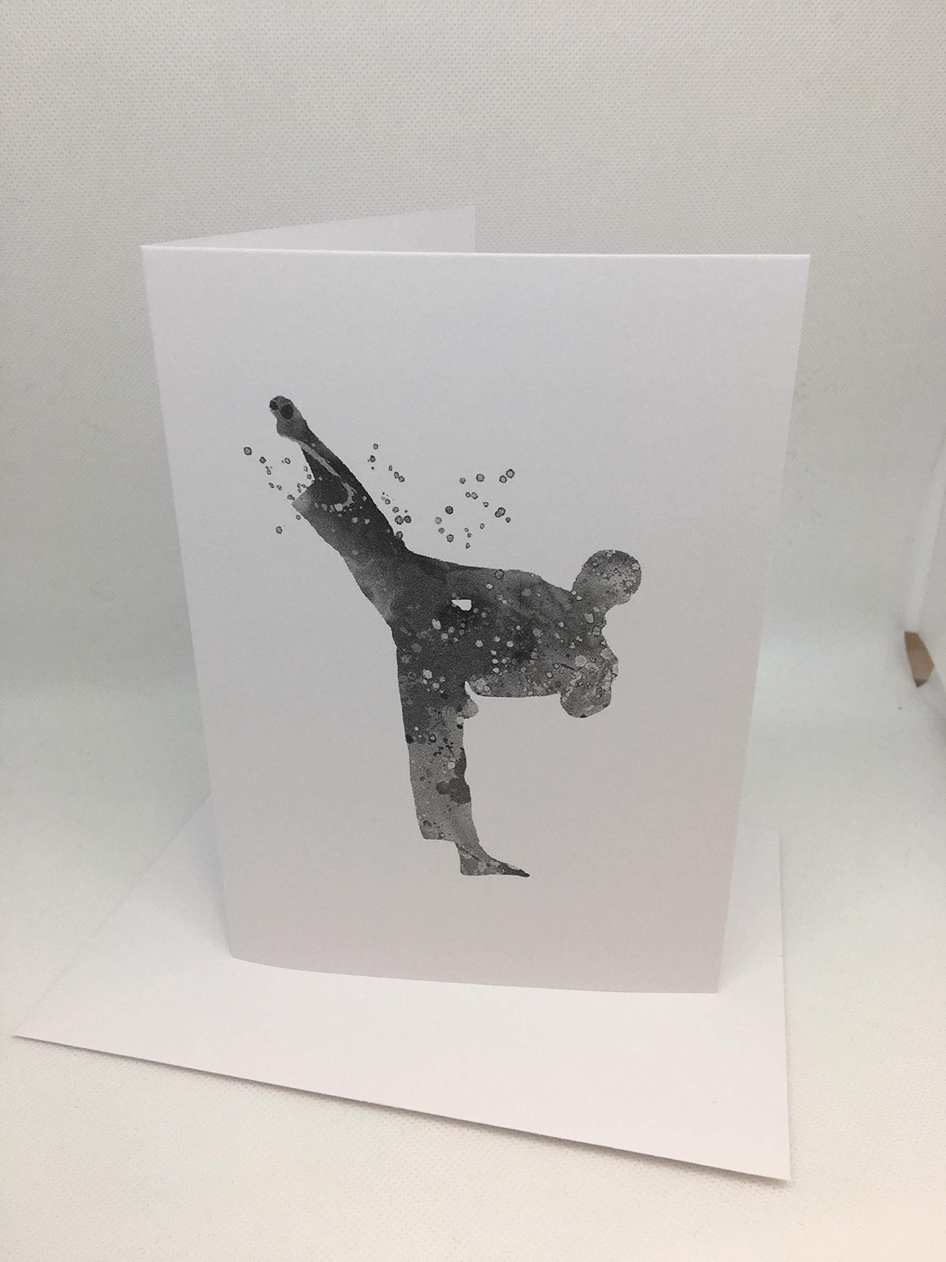Karate Kick Black and White Monochrome Hobby Sports Happy Birthday Greetings Card Blank Size 115x170mm