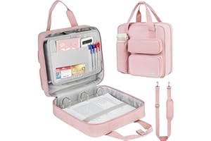 ZIOZERTT Zipper Binder 3 Ring, 700 Sheets Capacity, Binder 3 Inch with Shoulder Strap Fits 13 Inch Laptop for School and Office,Pink