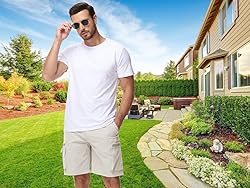QPNGRP Men's 9" Inseam Stretch Waist Zipper Cargo