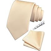 Branduce 3.15"(8cm) Men's Solid Color Necktie and Pocket Square Tie Clip Wedding Business Sets