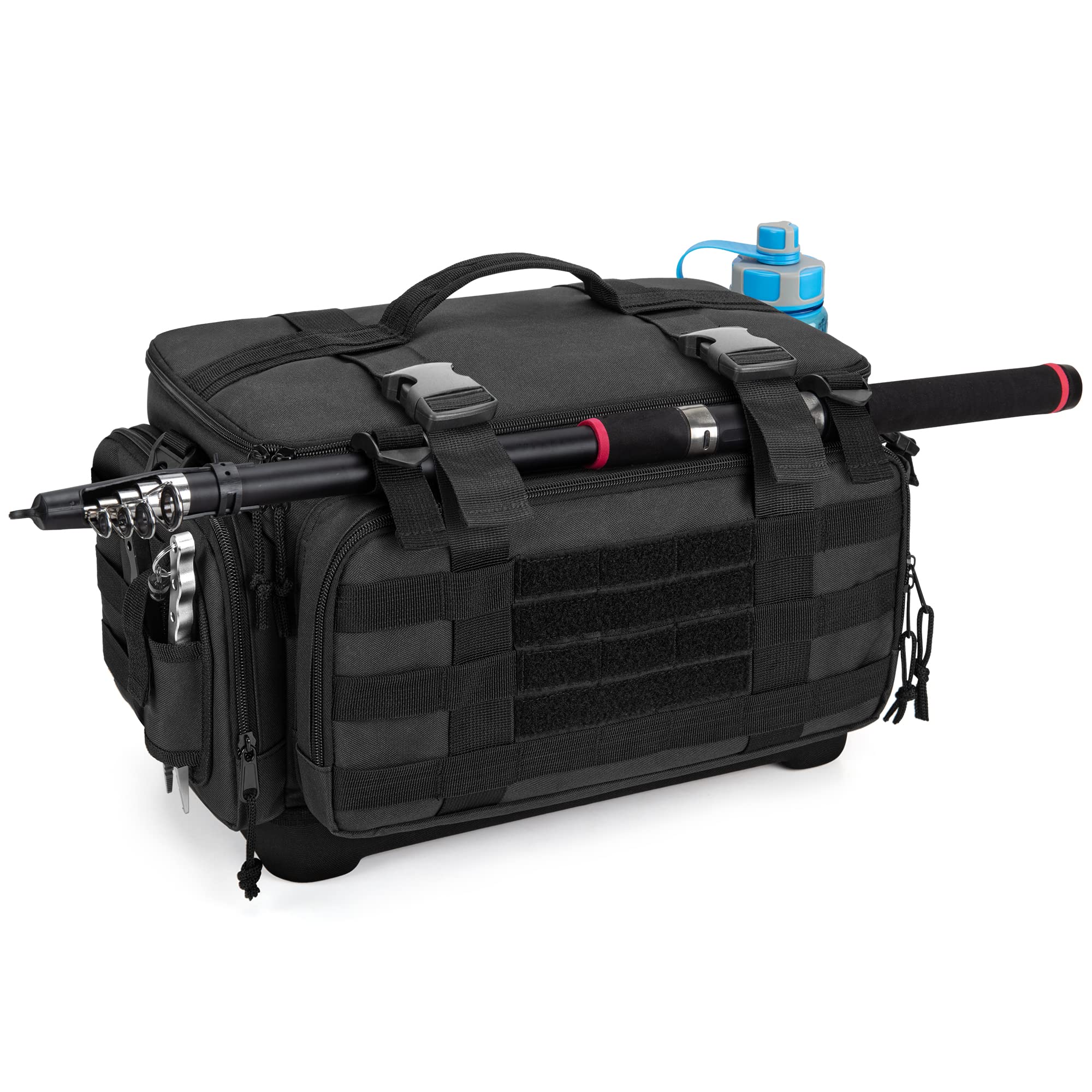 DSLEAF Tackle Box Bag with Rod Holder, Soft Fishing Tackle Storage Bag with Non Slip Base for Saltwater or Freshwater Fishing, Only Bag, Patented Design