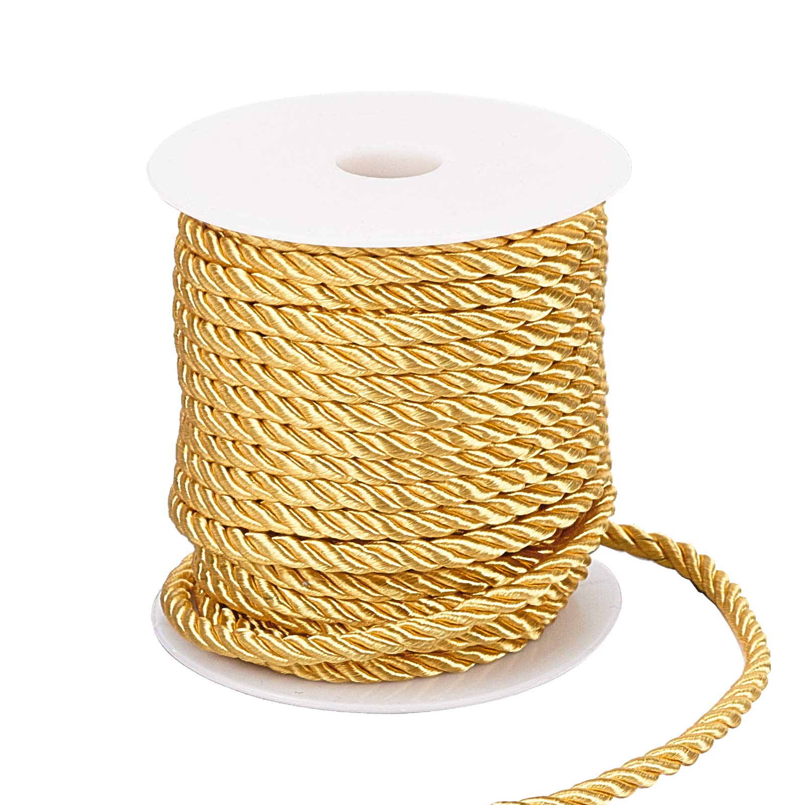 Photo 1 of PH PandaHall 5mm Gold Twisted Cord 3-Ply Decorative Polyester Silk Cord Shiny Viscose Cording Thread Graduation Cords for Christmas Home Décor Embellish Halloween Costumes Bag Drawstrings 59 Feet