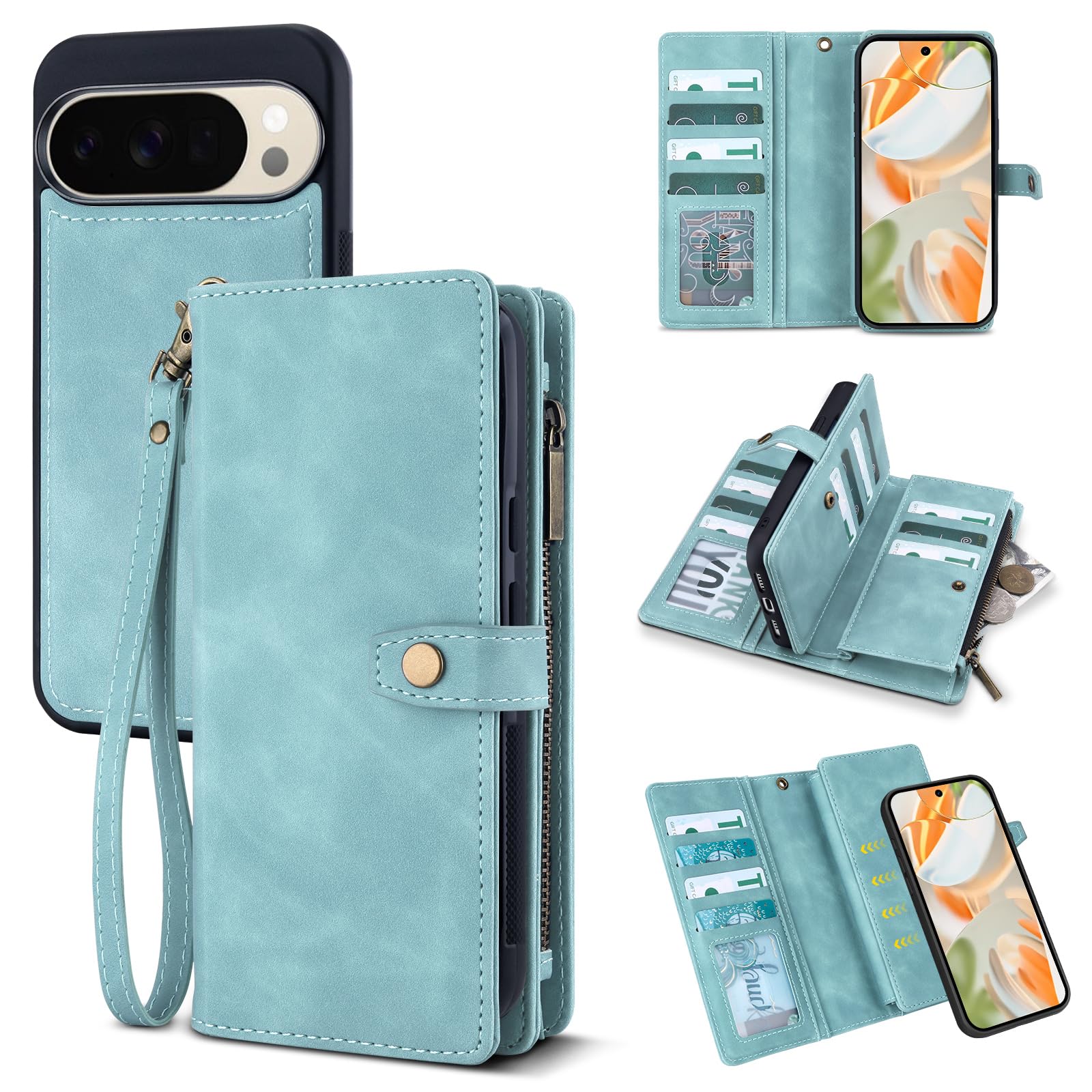 Photo 1 of TwoHead for Google Pixel 10/10 Pro Wallet Case with Card Holder & Detachable Magnetic Pixel 10/10 Pro Case, PU Leather All-Round Protective Phone Cover,Blue,6.3 in