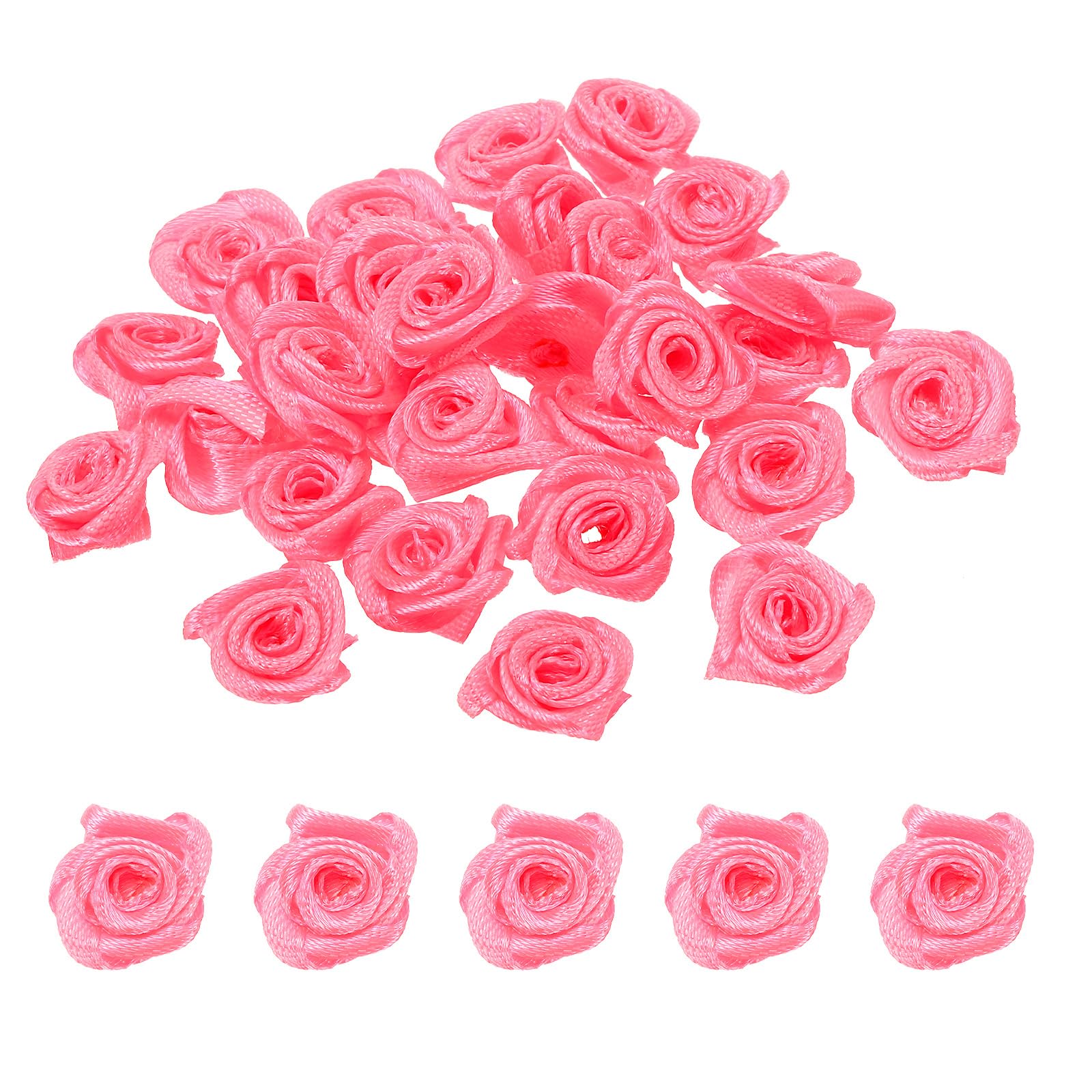 PATIKIL 0.6" Mini Satin Ribbon Roses, 30 Pcs Tiny Fabric Flowers Embellishments Rosettes Applique for DIY Crafts and Wedding, Rose Red